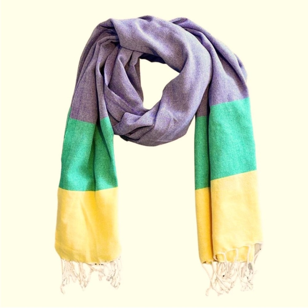 Nola Verse Turkish Towels in Colorblock Green Gold Purple Scarf Wrap NEW! SALE - Picture 4 of 4